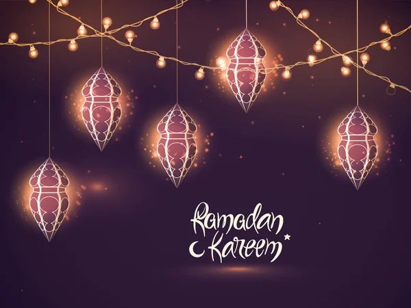 Wenskaart met lampen voor Ramadan Kareem. — Stockvector