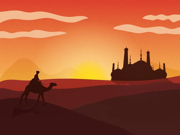 沙漠与清真寺的伊斯兰节日景观. — 图库矢量图片
