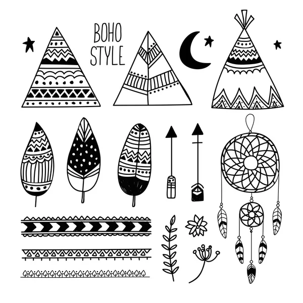 Conjunto de Elementos Étnicos Boho . — Vector de stock