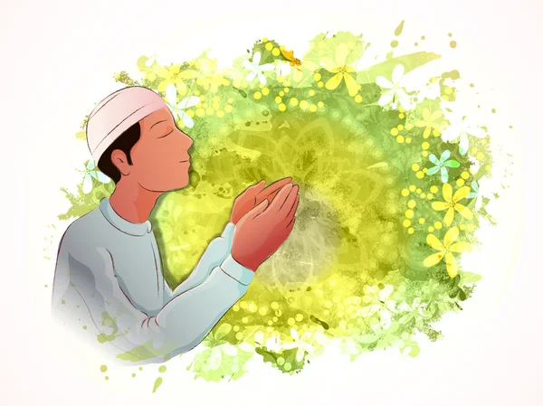 Hombre rezando por festivales islámicos . — Vector de stock