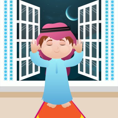 Namaz İslam festivaller için sunan çocuk.