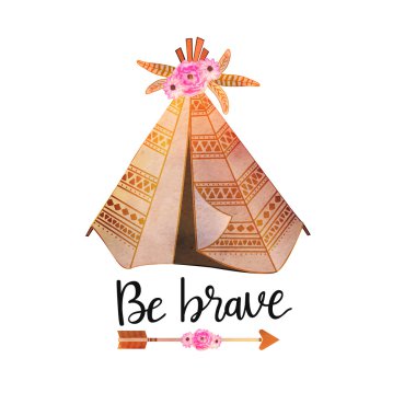 Hand drawn Tribal Teepee with boho elements. clipart