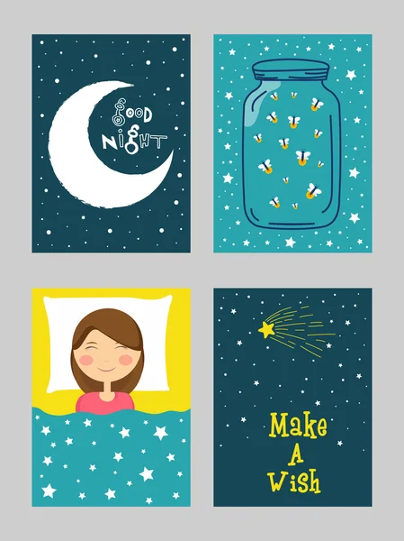 Carte de souhaits de bonne nuit sertie dans un style doodle . — Image vectorielle