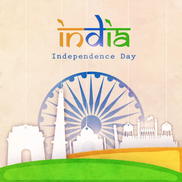 Indiai híres műemlék, a függetlenség napja. — Stock Vector