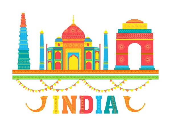 Monumentos indianos coloridos para o Dia da Independência . — Vetor de Stock