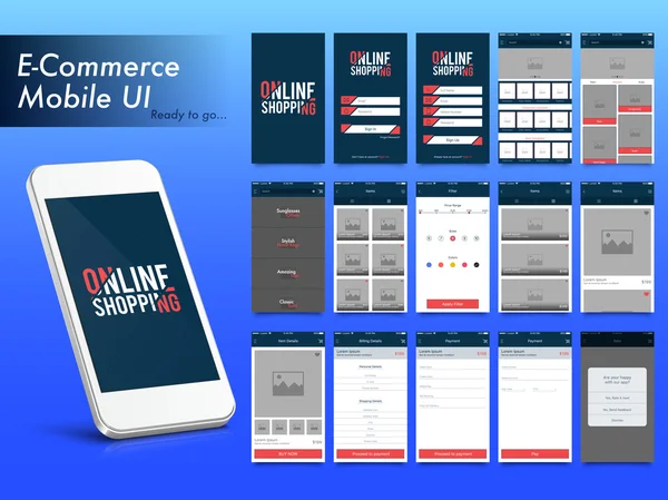 Shopping online Mobile App UI, layout UX e GUI . — Vettoriale Stock