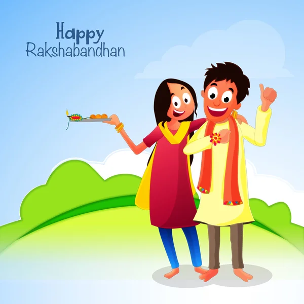 Bror och syster till Raksha bandhan. — Stock vektor
