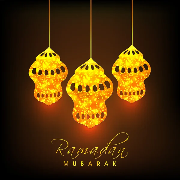 Lámparas de oro para la celebración del Ramadán Mubarak . — Vector de stock