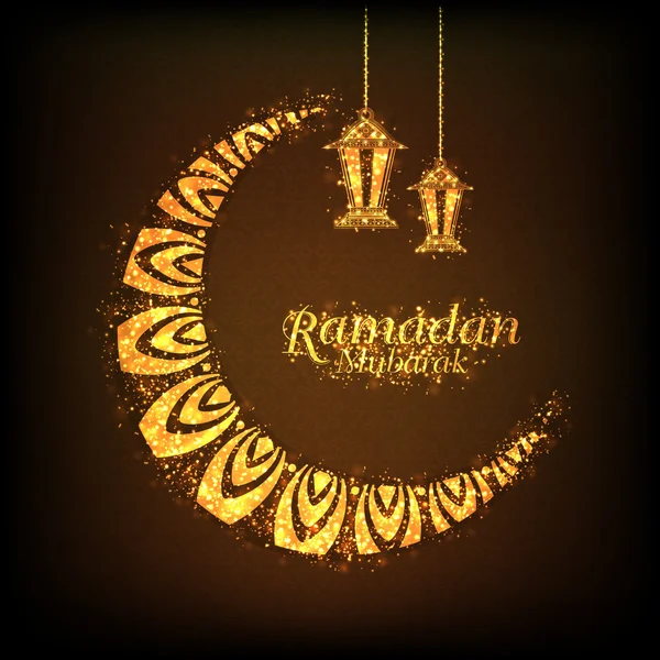 Grußkarte mit goldenem Mond für Ramadan Mubarak. — Stockvektor