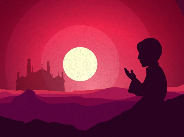 Praying Muslim Boy for Ramadan Kareem celebration. — Stock 