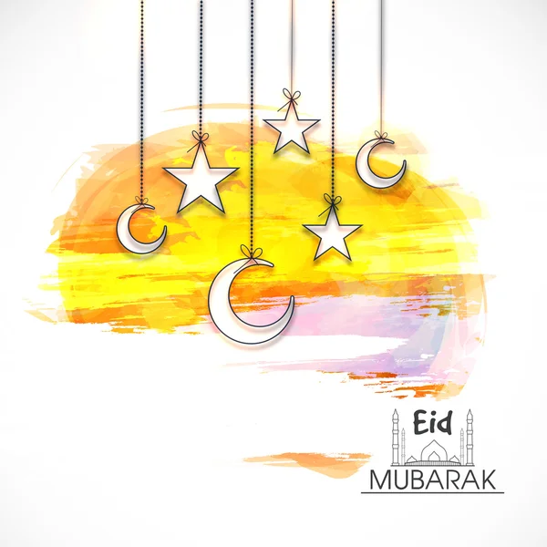 Eid mubarak grußkarte mit monden und sternen. — Stockvektor