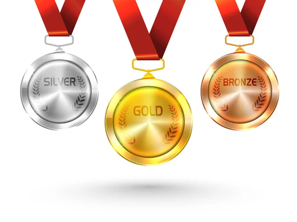 Zlaté, stříbrné a bronzové medaile za sport. — Stockový vektor