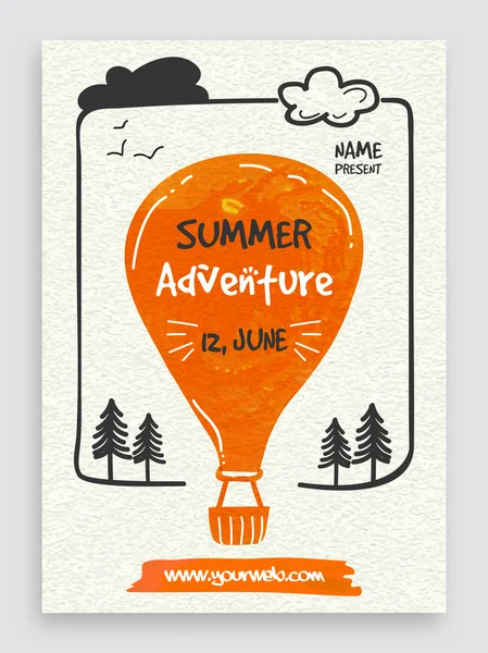 Modèle d'aventure d'été, conception de bannière ou de flyer . — Image vectorielle