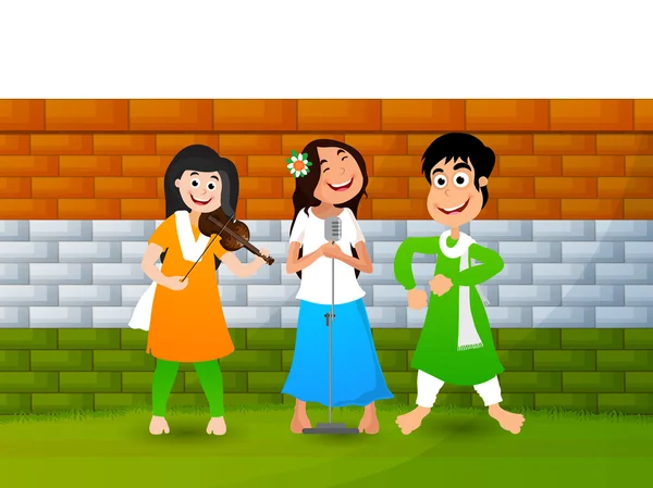 Χαριτωμένα χαρούμενα κορίτσια για την ημέρα της ανεξαρτησίας της Ινδίας. — Διανυσματικό Αρχείο