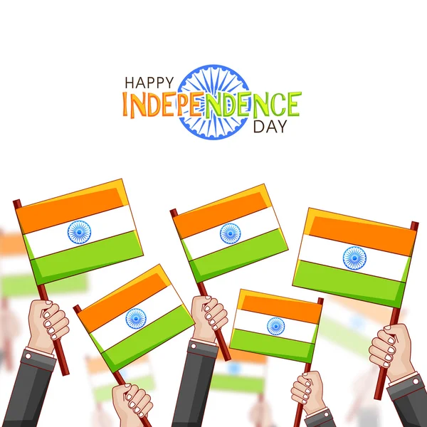 Manos humanas con banderas para el Día de la Independencia India . — Vector de stock