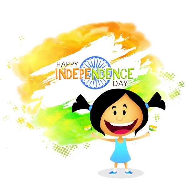 Linda chica celebrando el Día de la Independencia India . — Vector de stock