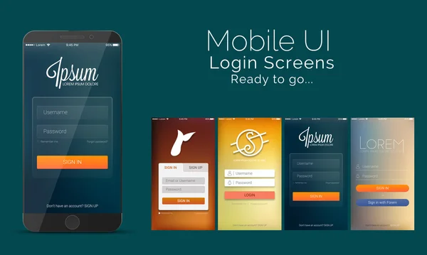 Mobile Login-Bildschirme, Materialdesign, ui, ux kit. — Stockvektor