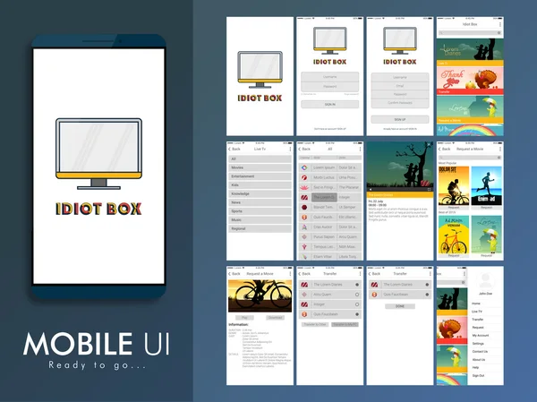 Conception matérielle, interface utilisateur, UX et mise en page de l'interface graphique pour applications mobiles . — Image vectorielle