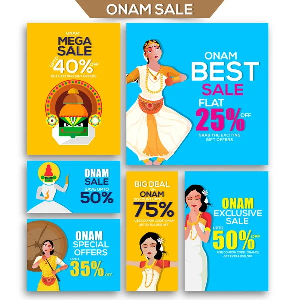 Happy Onam kutlama için Satılık Banner seti.
