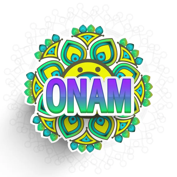 Tarjeta de felicitación con Rangoli y texto elegante para Onam . — Archivo Imágenes Vectoriales