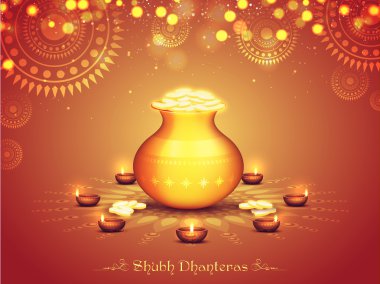 Golden coins pot for Diwali and Dhanteras. clipart