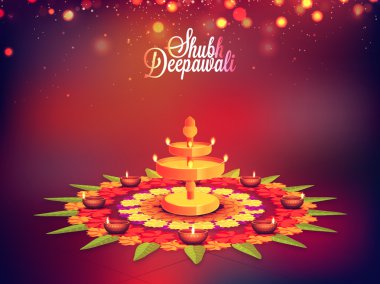 Diwali için Lit Lambalar ile Güzel Rangoli.