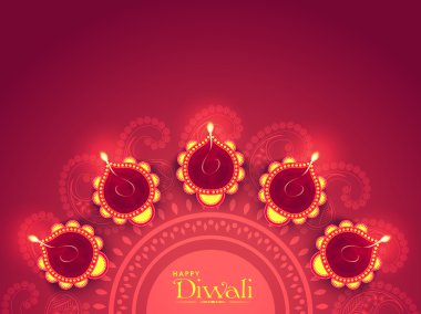 Diwali Kutlama için Lit Lambalar ile Rangoli.