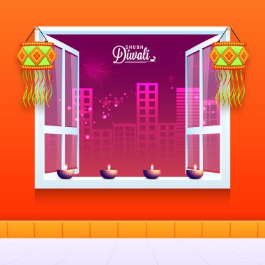 Işıklı Lambalar Diwali için Pencere dekore.