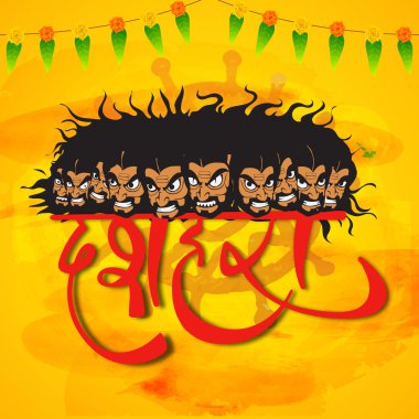 Dussehra için Kızgın Ravana ve Hintçe Metin.