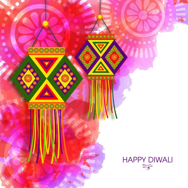Tarjeta de felicitación con Lámparas (Kandil) para Diwali . — Vector de stock