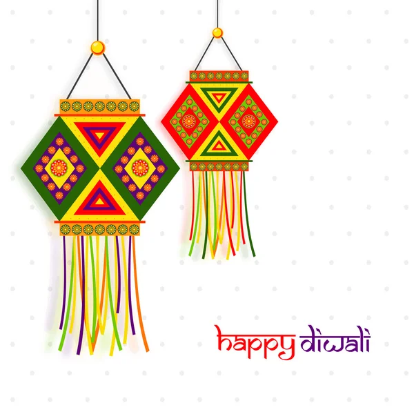 Lámpara colorida (Kandil) para la celebración de Happy Diwali . — Vector de stock