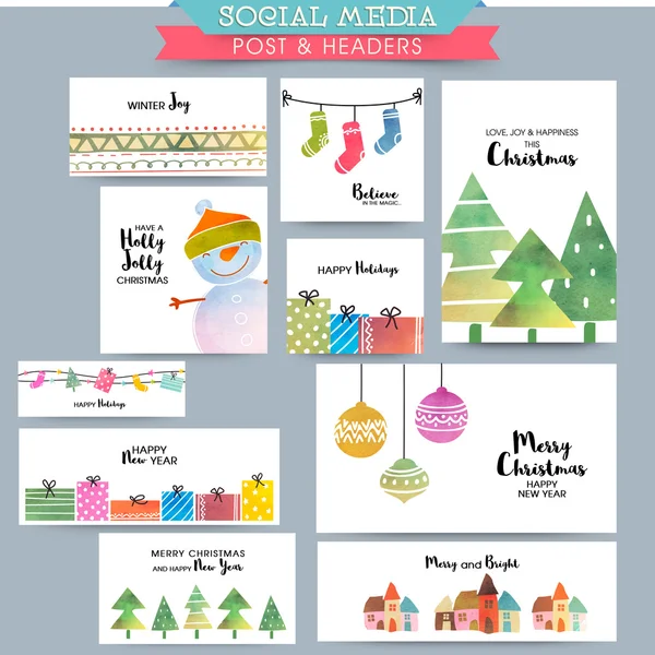 Social Media post en header set voor Kerstmis. — Stockvector