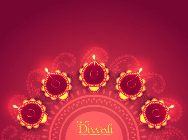 Diwali Kutlama için Lit Lambalar ile Rangoli. — Stok Vektör