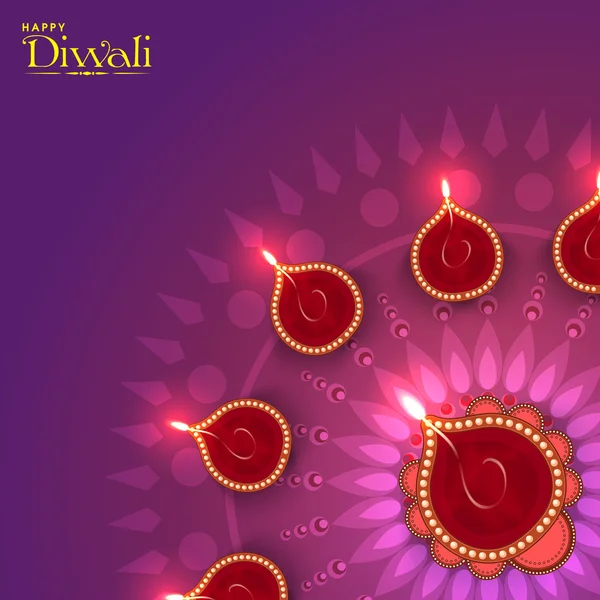 Rangoli con Lámparas Lit para Celebración Diwali . — Vector de stock