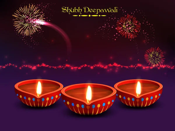 Illuminated Lit Lamps for Diwali Celebration. — Stock Vector