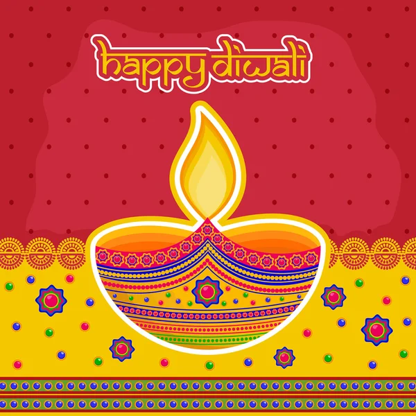 Greeting Card with Lit Lamp for Diwali. — Stock Vector