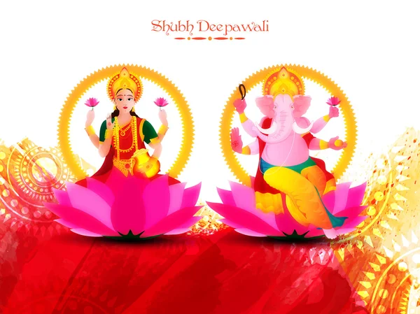 Deusa indiana Lakshmi e Lorde Ganesha para Diwali . — Vetor de Stock
