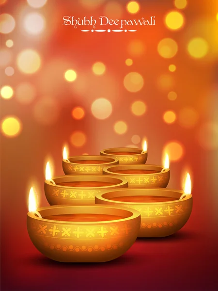 Lămpi iluminate cu ulei de aur pentru Diwali . — Vector de stoc