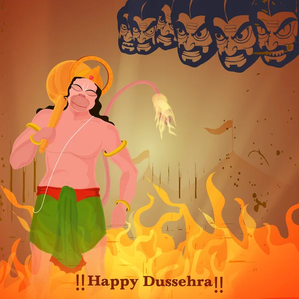 Lord Hanuman för Happy Dussehra Celebration. — Stock vektor