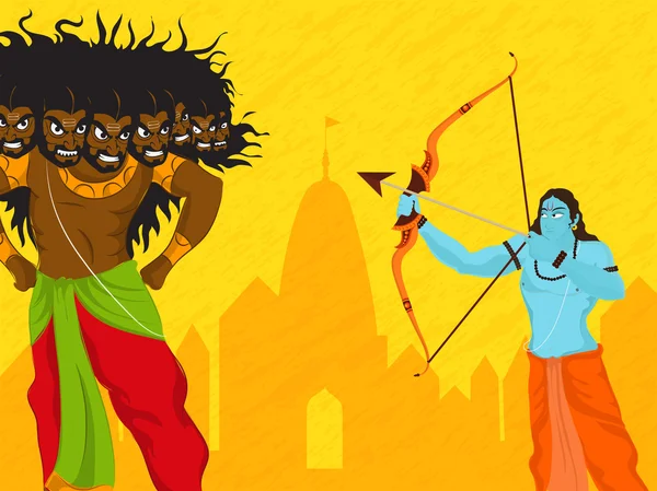 Lord Rama killing Ravana for Dussehra celebration. — Stock Vector