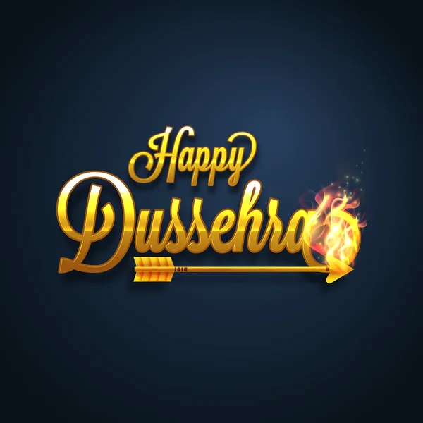 Affisch, banner med gyllene text Happy Dussehra. — Stock vektor