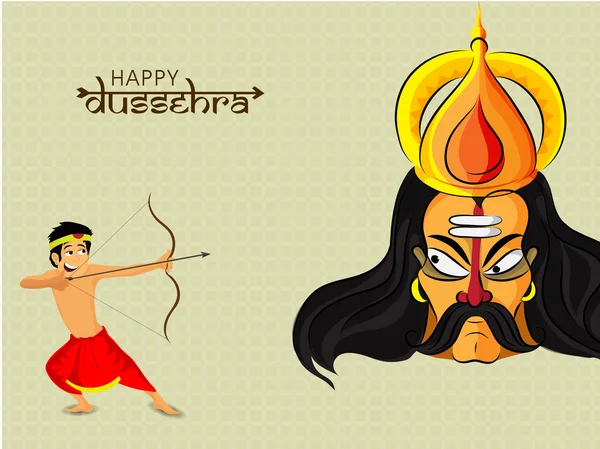 Lindo chico apuntando hacia Ravana para Dussehra . — Vector de stock