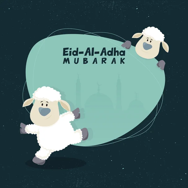Ovejas con Mezquita para Eid-Al-Adha Mubarak . — Vector de stock