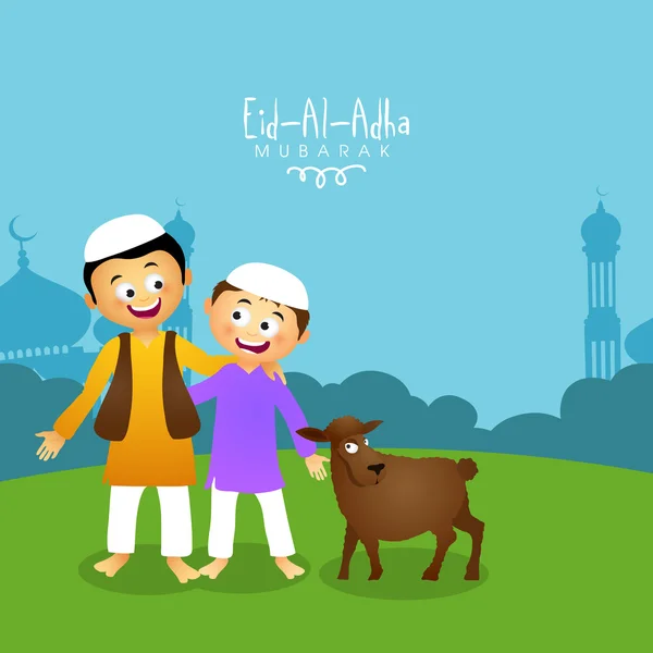 Barn firar Eid-al-Adha Mubarak. — Stock vektor
