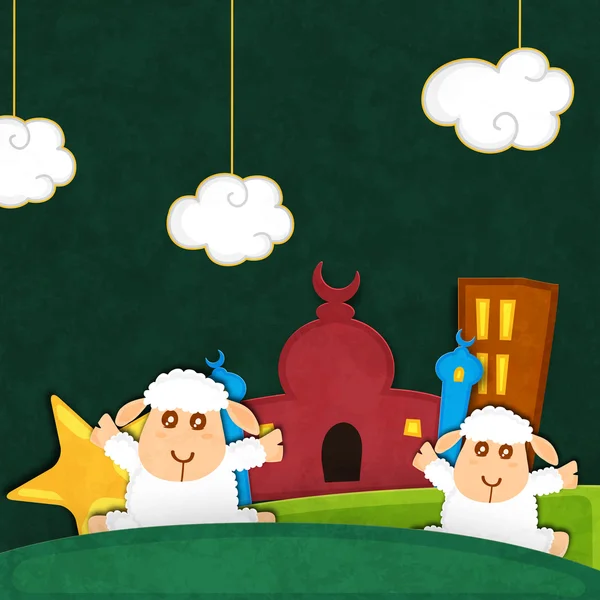 Baby sheeps voor Eid-al-Adha Mubarak. — Stockvector