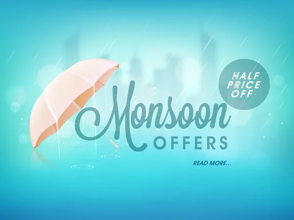 Monsoon Offers Sale Poster, Banner or Flyer. — Stock Vector