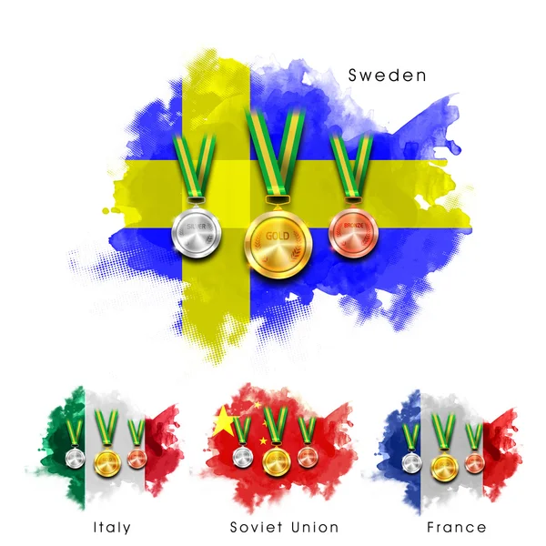 Medals with Participant Countries Flags. — Stock Vector