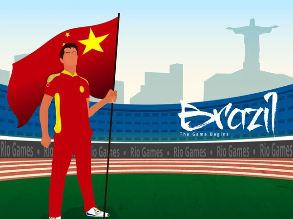 Hráč drží Čína vlajky pro sport koncept. — Stockový vektor