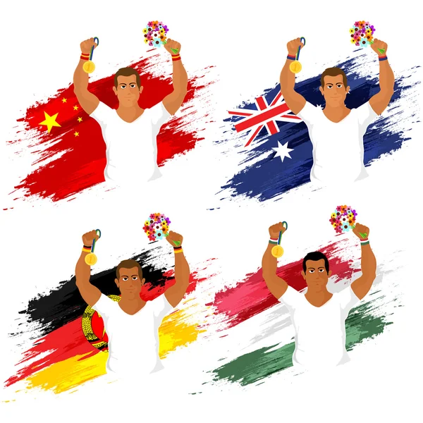 Set of participant countries flags with players. — Stock Vector