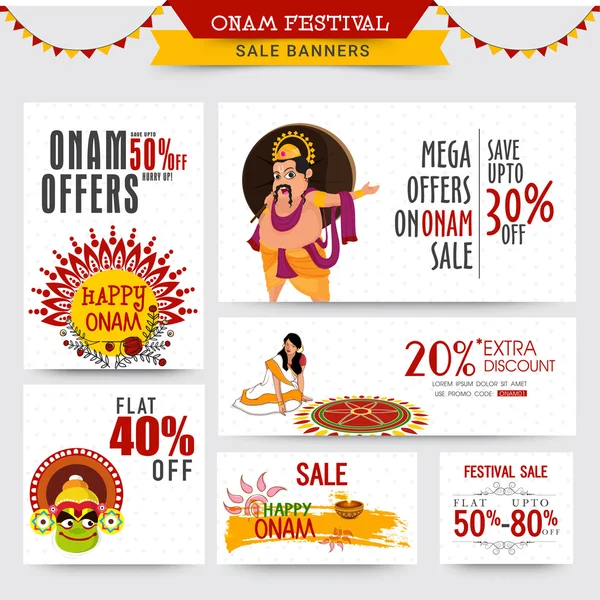 Försäljning banner set för Happy Onam Celebration. — Stock vektor
